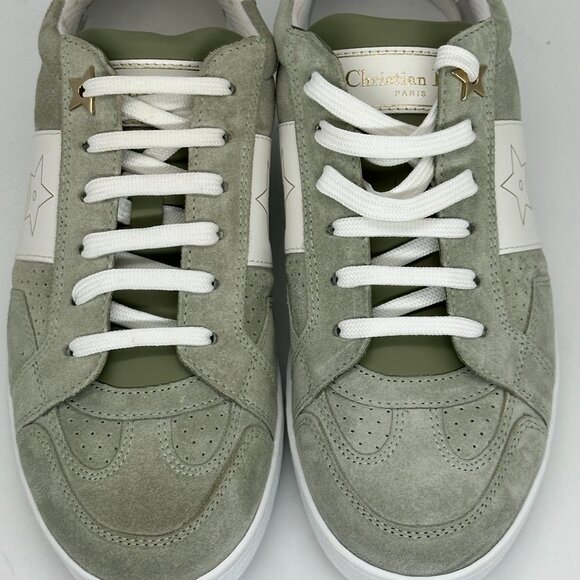 DIOR Star Lace Up Low Top Suede Leather Sneakers Trainers Pastel Peyote - Picture 12 of 16